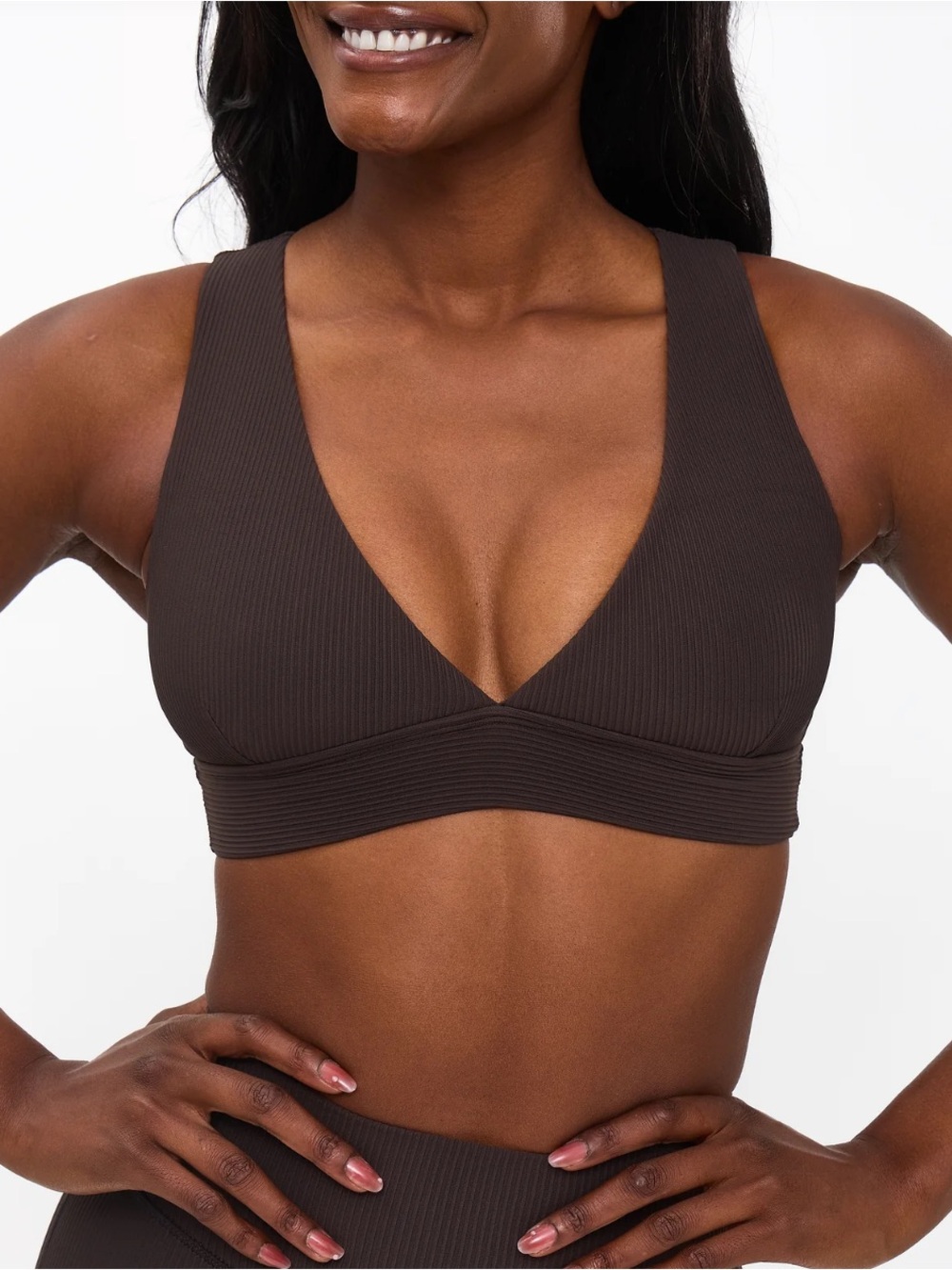 Buffbunny Ribbed Deep V Sports Bra (cold brew)